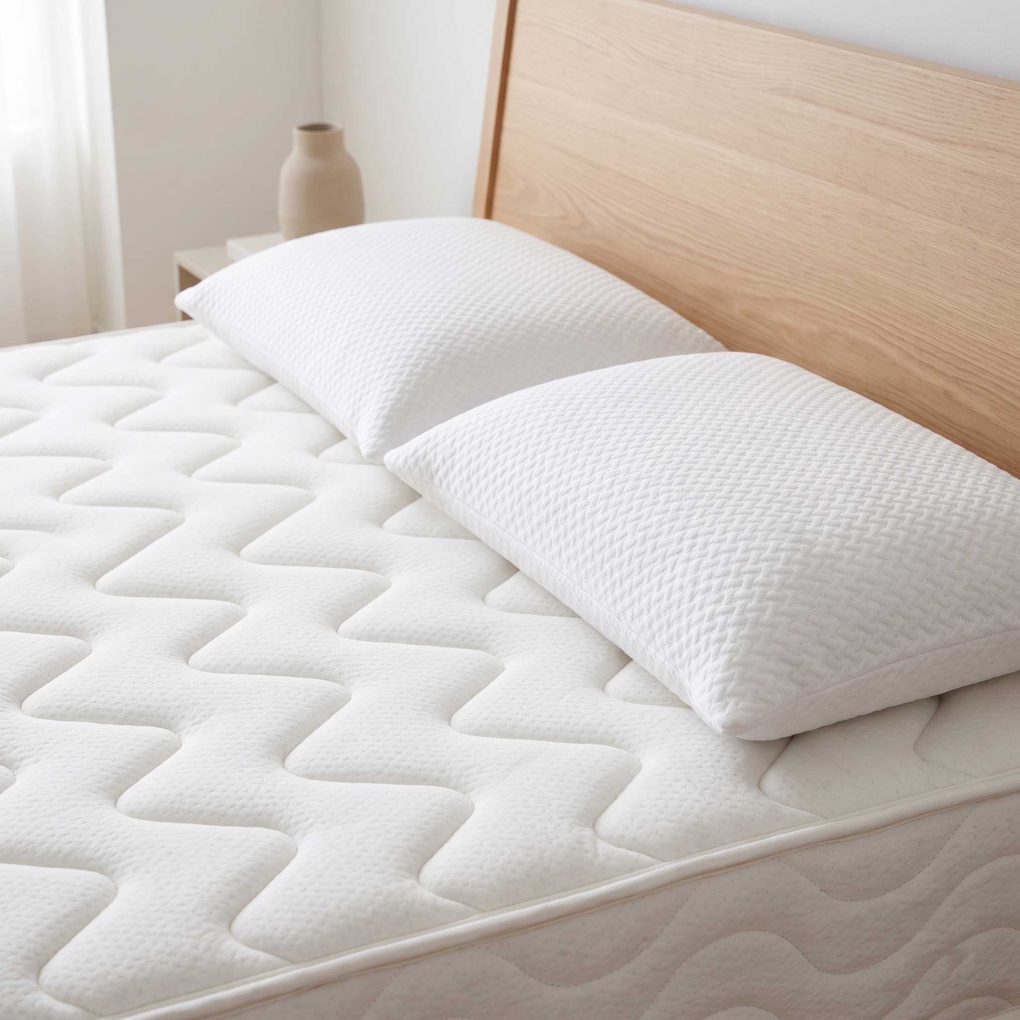 Talalay Latex Pillows on Mattress with Cotton & Wool Cover