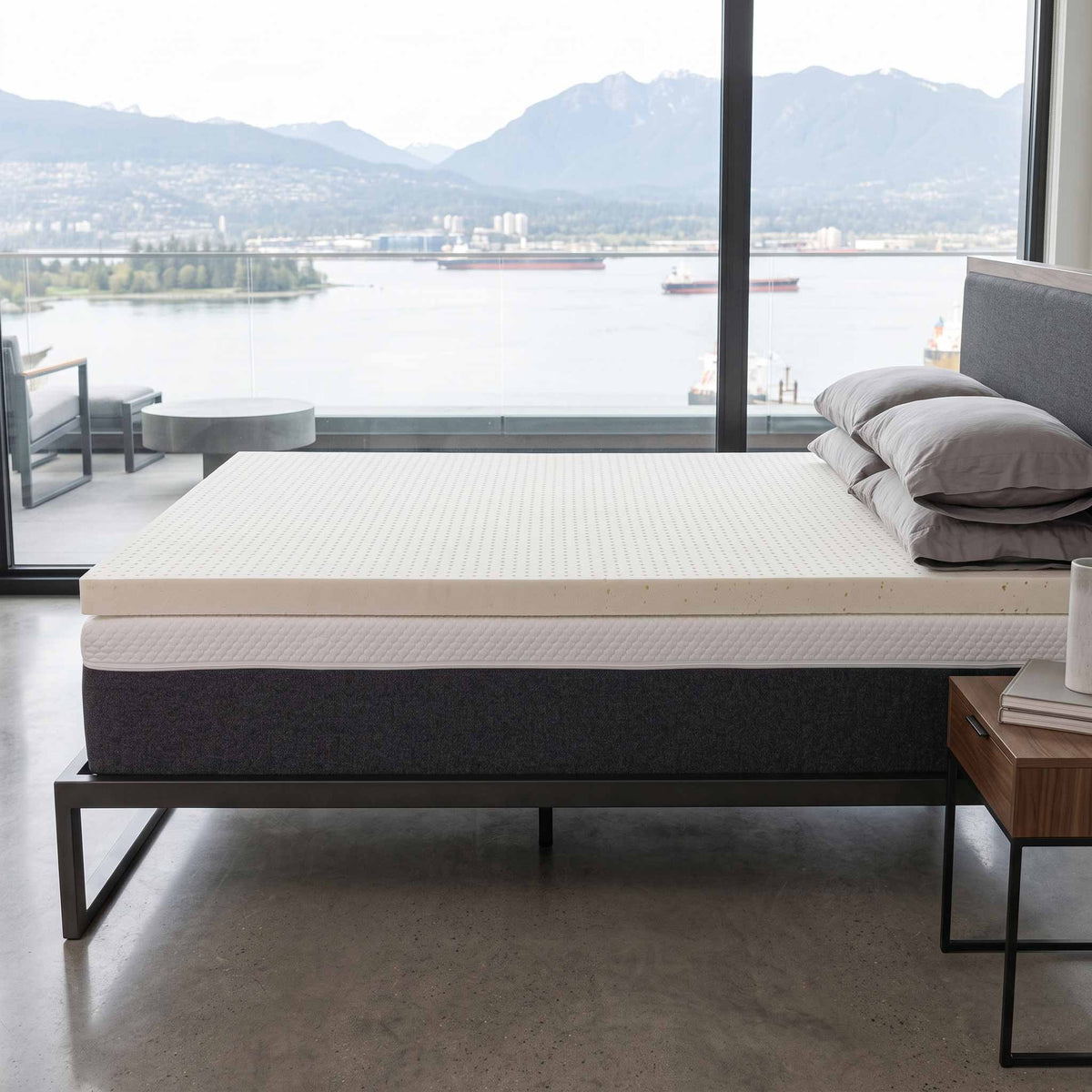 Side View of Natural Talalay Mattress Cover Looking at West Vancouver