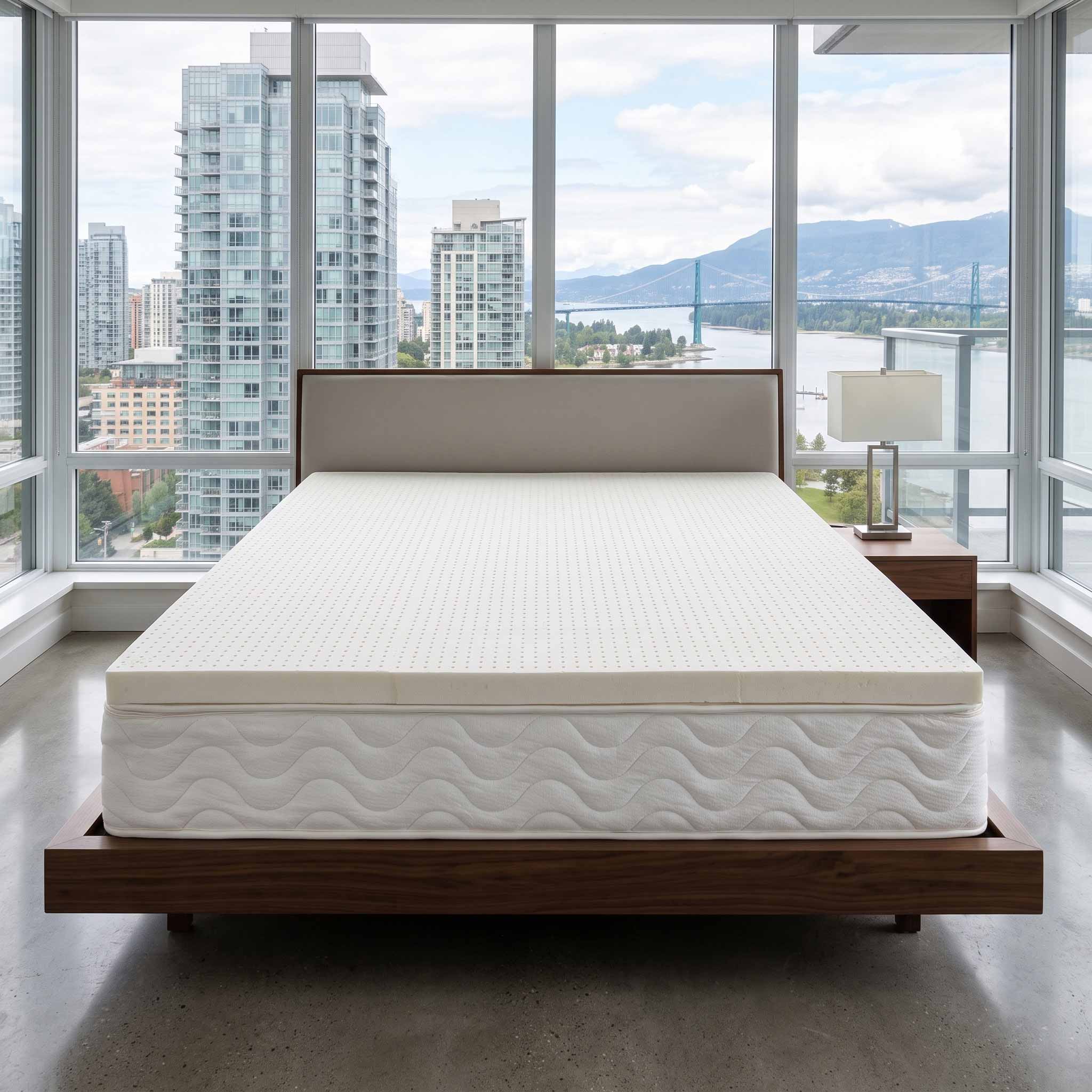 Organic Dunlop Latex Topper Against Vancouver Skyline