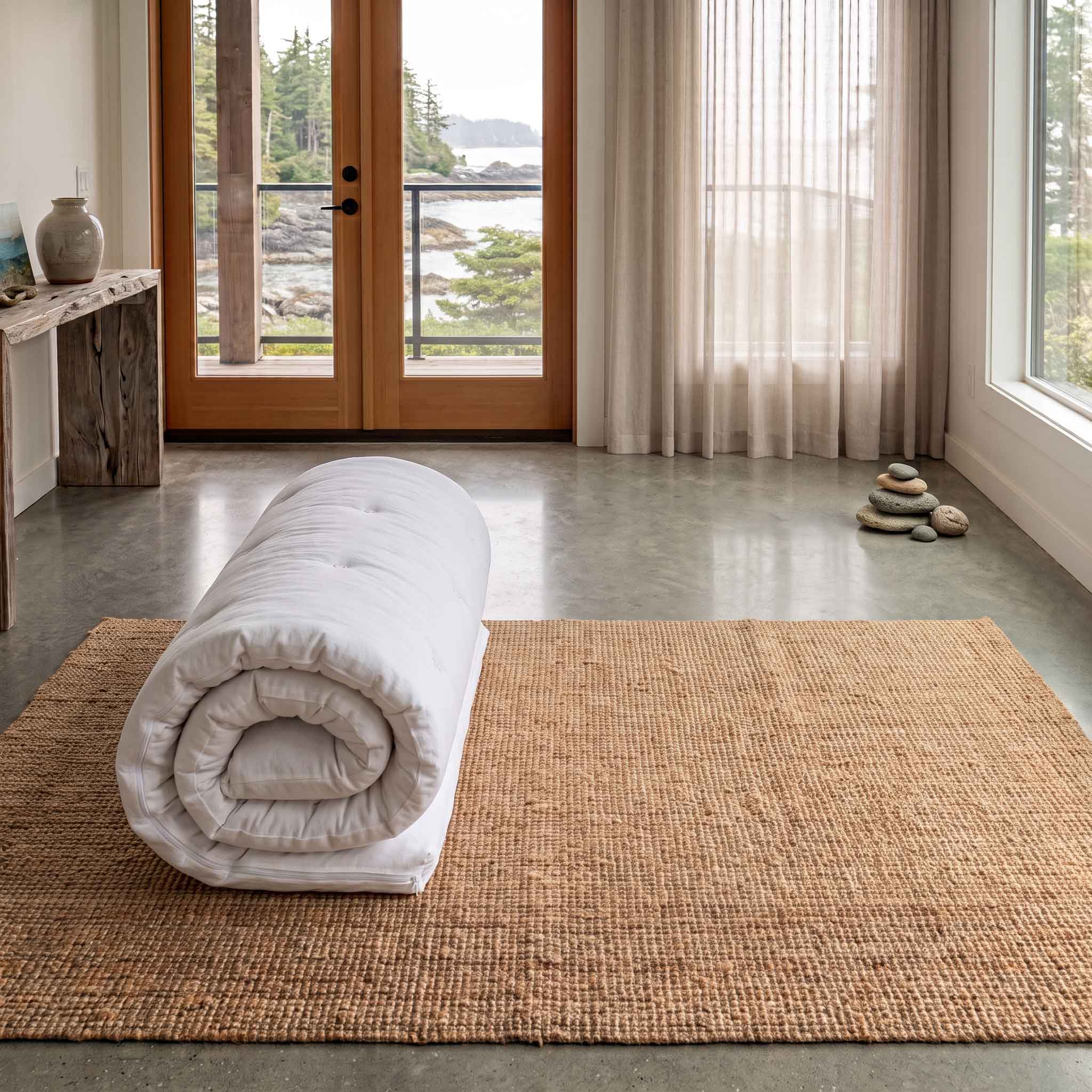 Cotton Japanese Style Floor Mattress Rolled For Storage