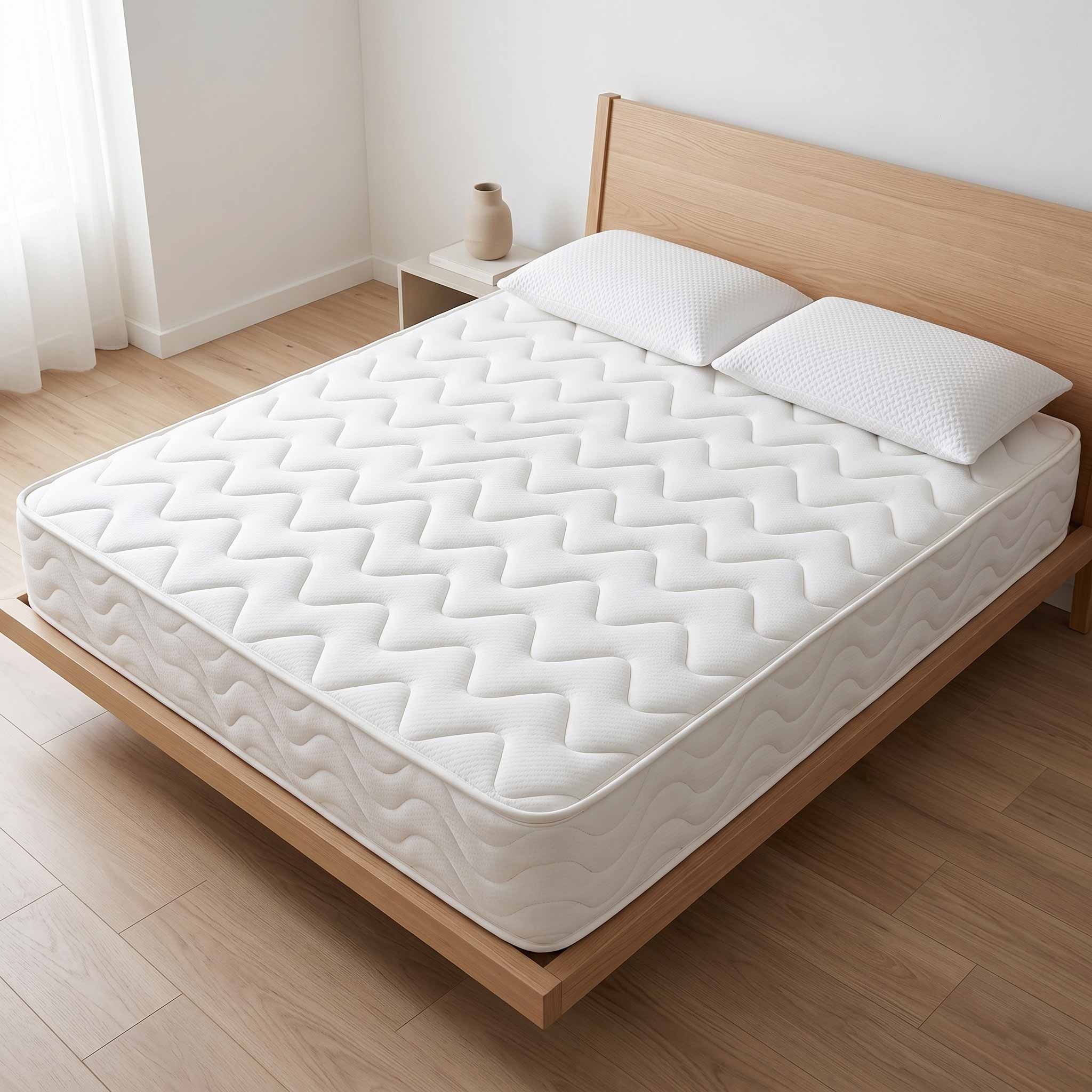Wide View of Talalay Latex Pillows on Mattress 