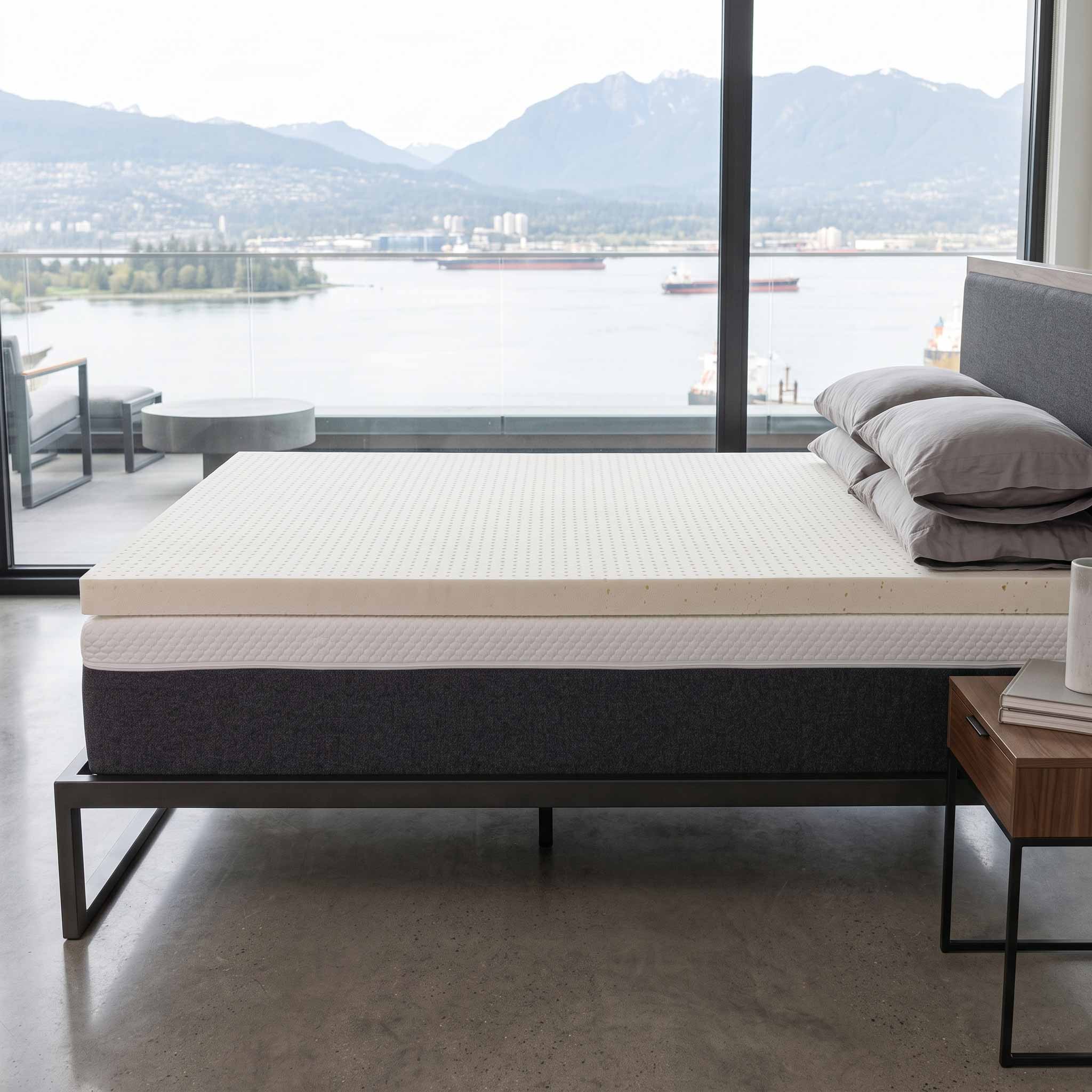 Side View of Natural Talalay Mattress Cover Looking at West Vancouver