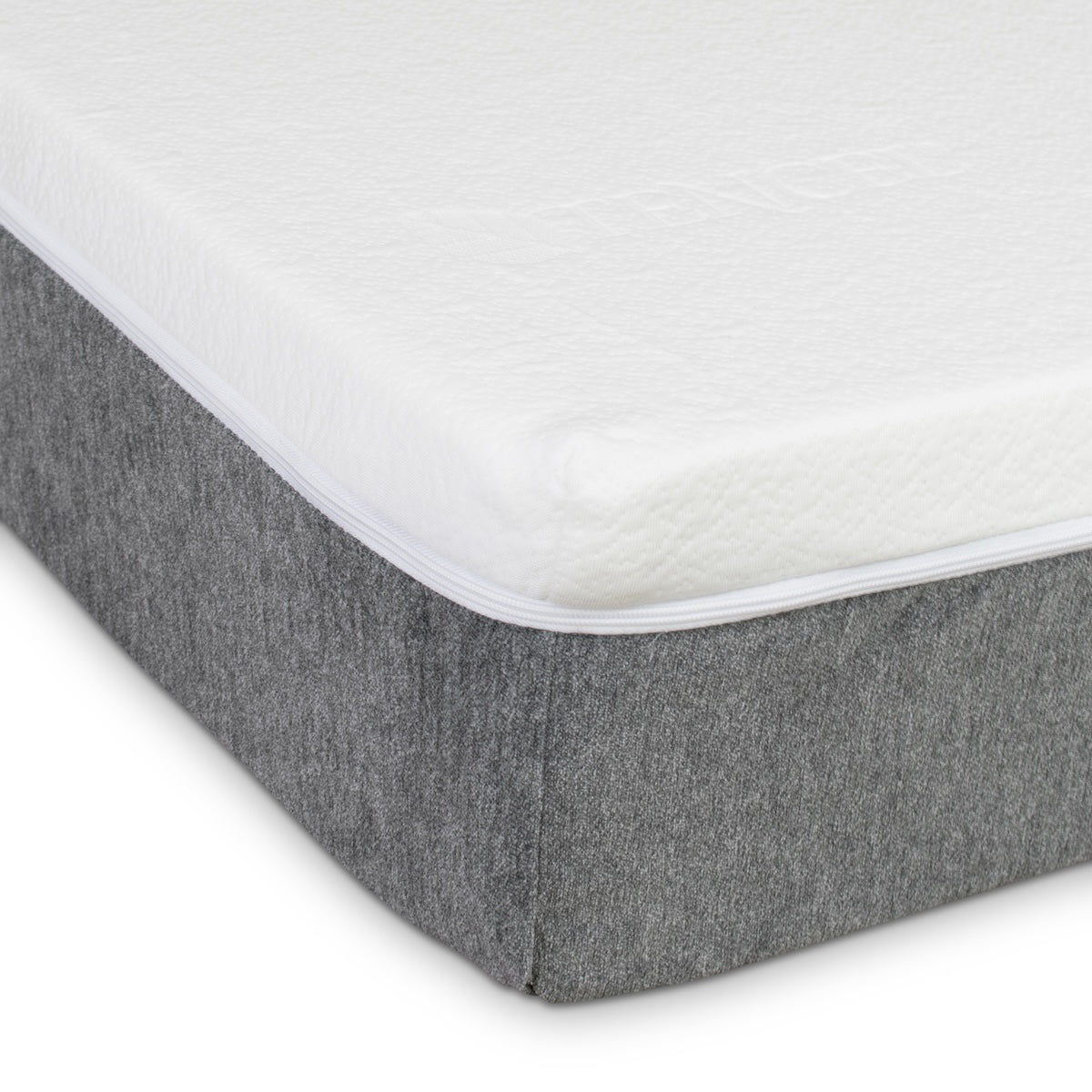 Gray mattress cover with white interior on a white background