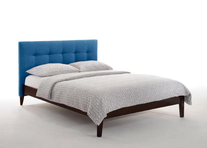 Sage-quilted-headboard-bed-frame-with-wood-side-rails-in-chocolate