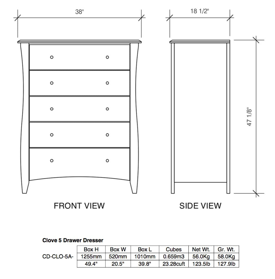 CLOVE WOOD CHEST OF 5 DRAWERS